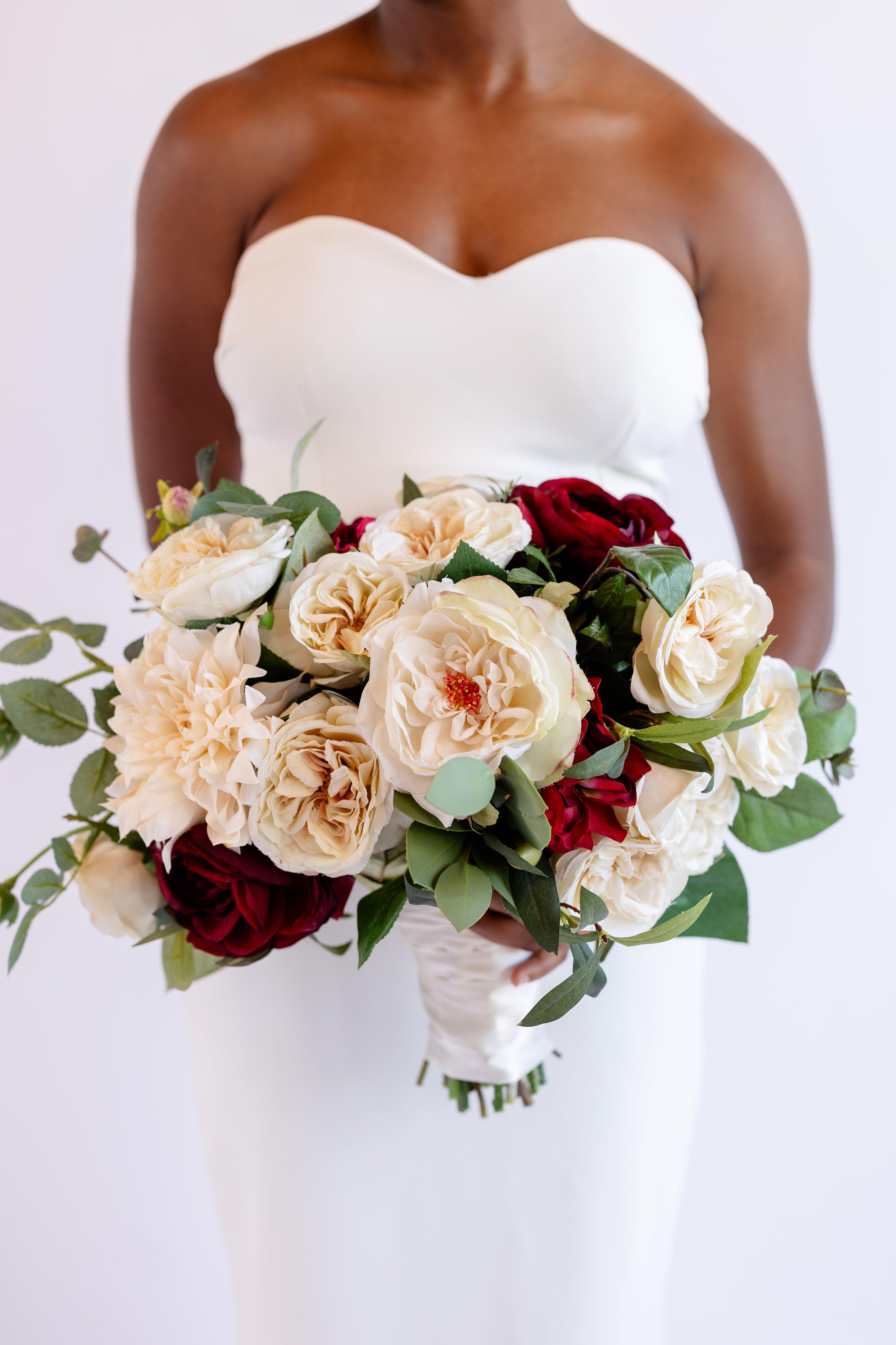 red and white rose bridesmaid bouquet